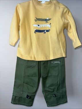 Vintage Baby Catimini Mustard Yellow Top And Olive Green Cargo Pants